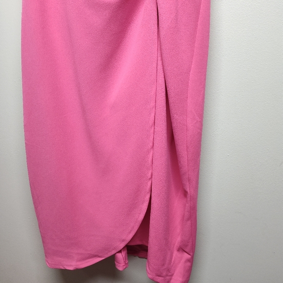 New York & Company Midi Dress Women Size XL Pink Stretch Short Sleeve V-Neck - Picture 4 of 11